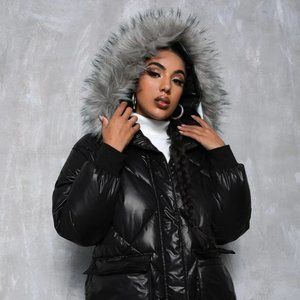 Shein Fur Hooded Puffer Coat